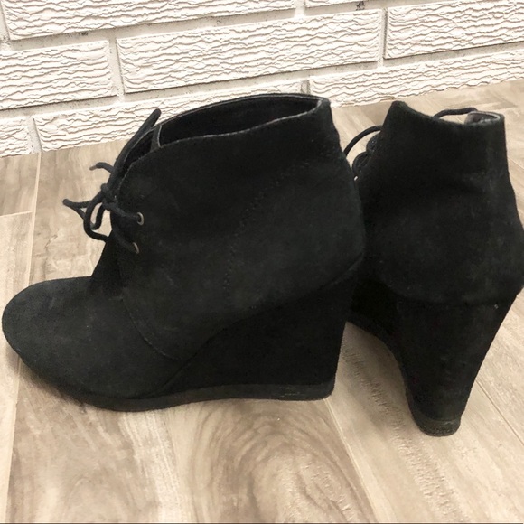Nine West Black Suede Wedge Boot Vintage American